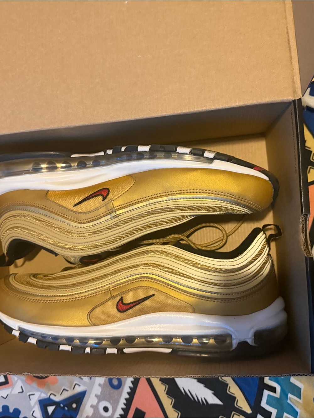 Nike Air Max 97 Metallic Gold with Red Swoosh